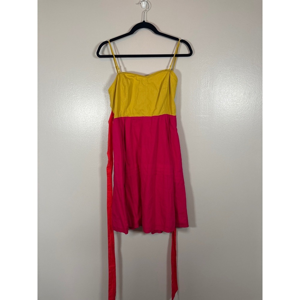 Maeve Anthropologie Colorblock Mini Dress Yellow Pink Sweetheart Neck Size 6